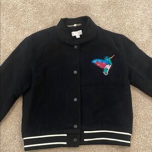 Amiah Rae London Black Varsity Jacket with Blue Embroidery